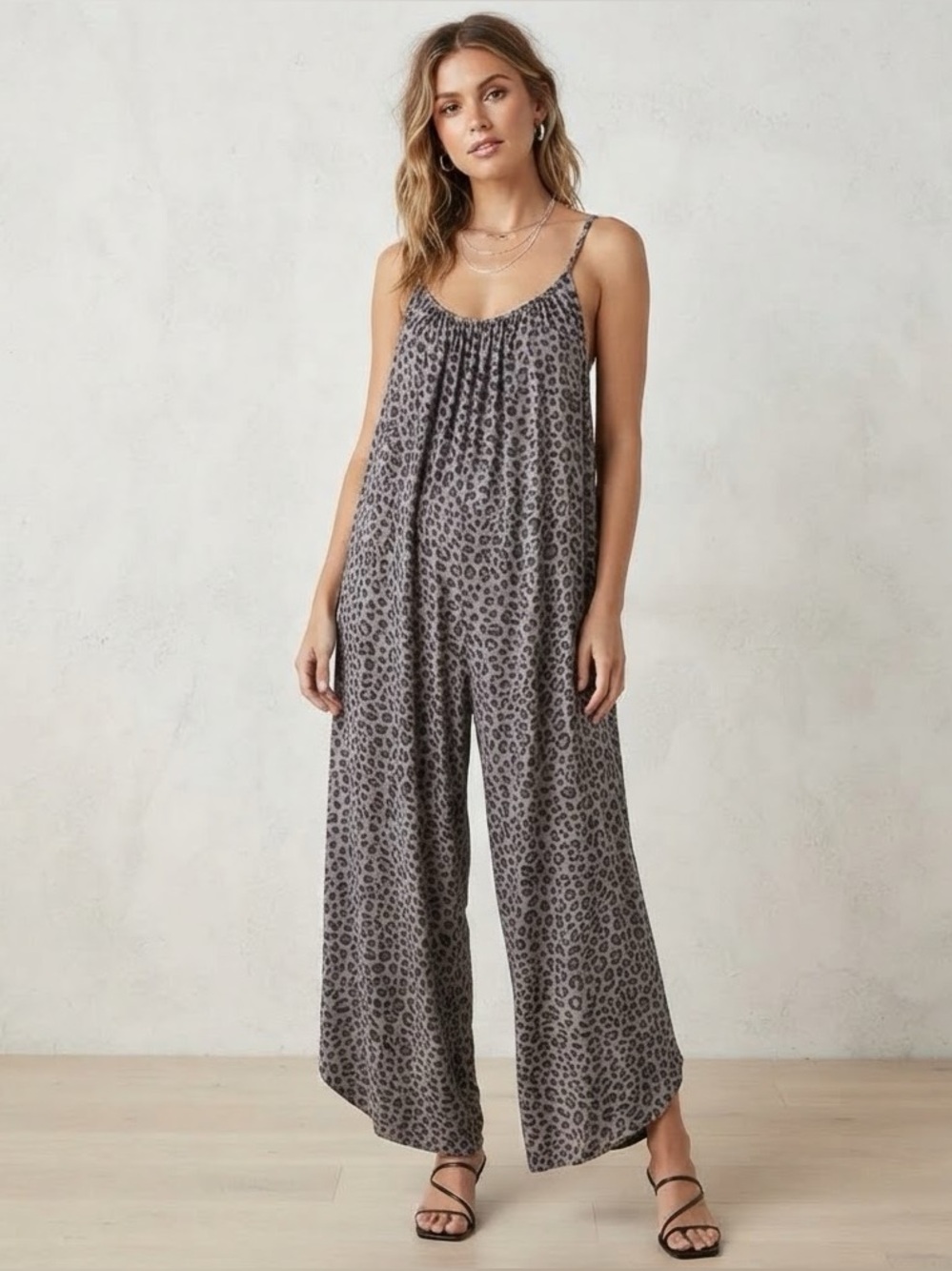 Z Supply Leopard Print Slip Jumpsuit in Taupe and Black